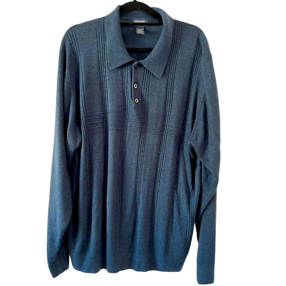Dockers Mens Blue Collared Button Quarter Sweater Size 2XLT Pullover Soft